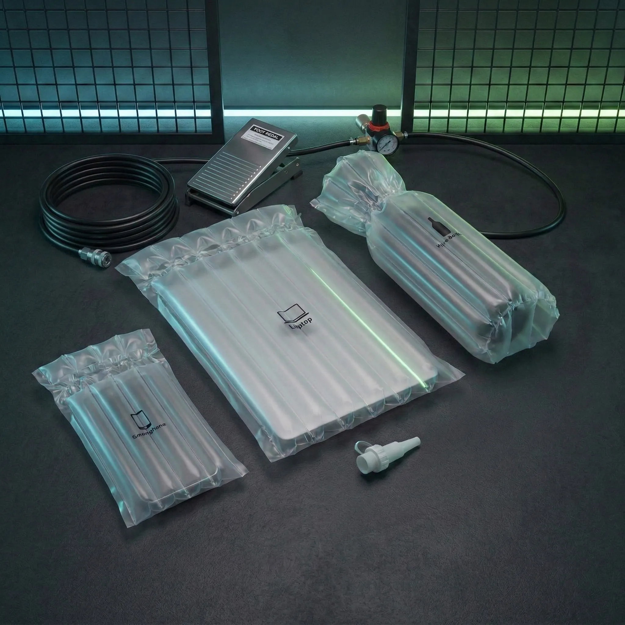 UNIQBAG Test Kit – Your complete starter set including 4 air column bag sizes and manual inflation pump